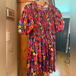 CROSBY by Mollie Burch Multicolor Floral Geometric Puff-Sleeve Dress